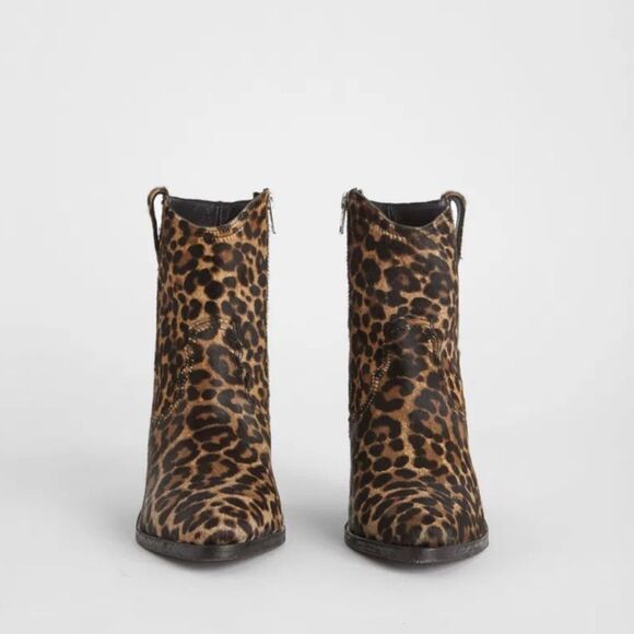 All Saints Rolene hair calf animal print zippered cowboy bootie 36 - Picture 2 of 13